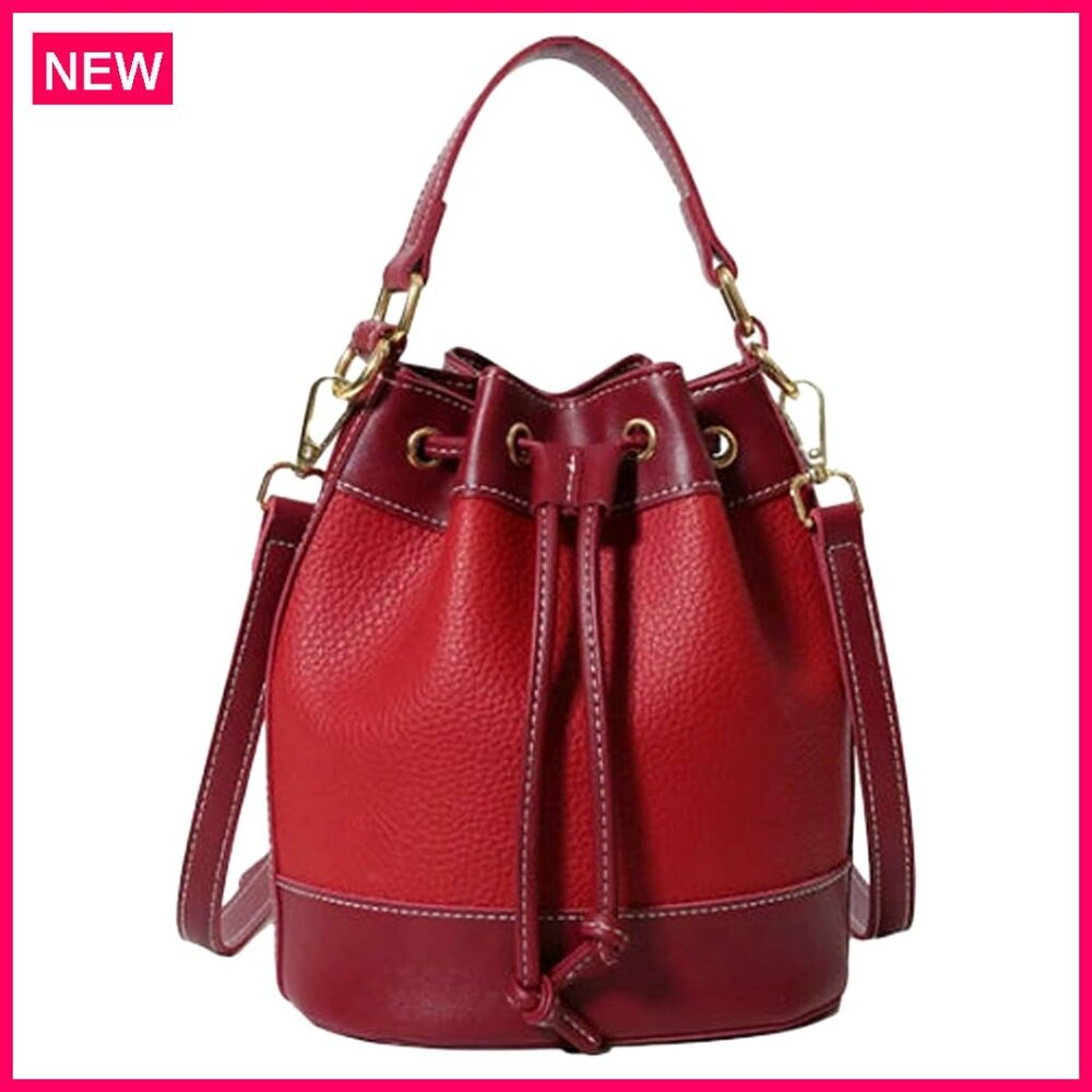 Lightweight Drawstring Bucket Bag Adjustable Strap Shoulder Crossbody Purse